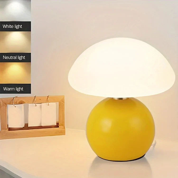Cream Mushroom Bedside Lamp – Ceramic Dome LED Table Light