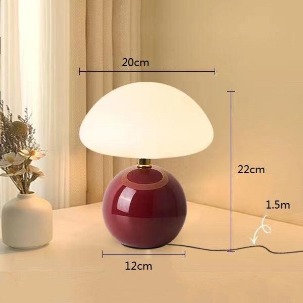 Cream Mushroom Bedside Lamp – Ceramic Dome LED Table Light