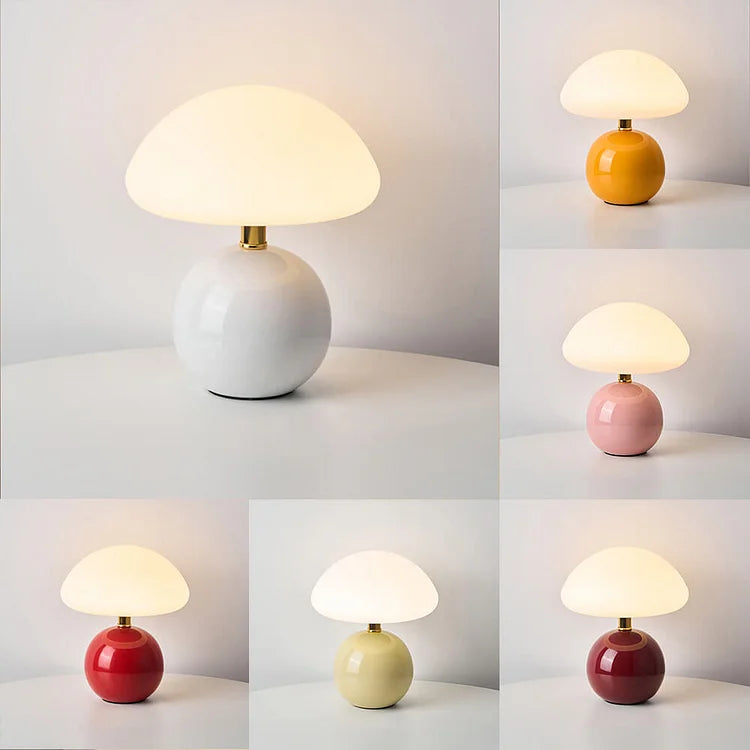 Cream Mushroom Bedside Lamp – Ceramic Dome LED Table Light