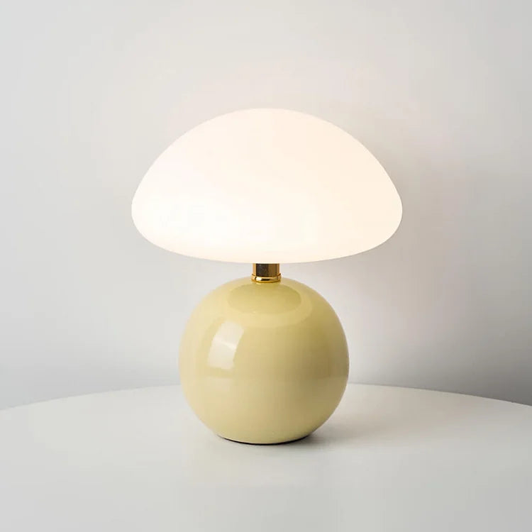 Cream Mushroom Bedside Lamp – Ceramic Dome LED Table Light