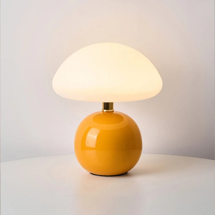 Cream Mushroom Bedside Lamp – Ceramic Dome LED Table Light
