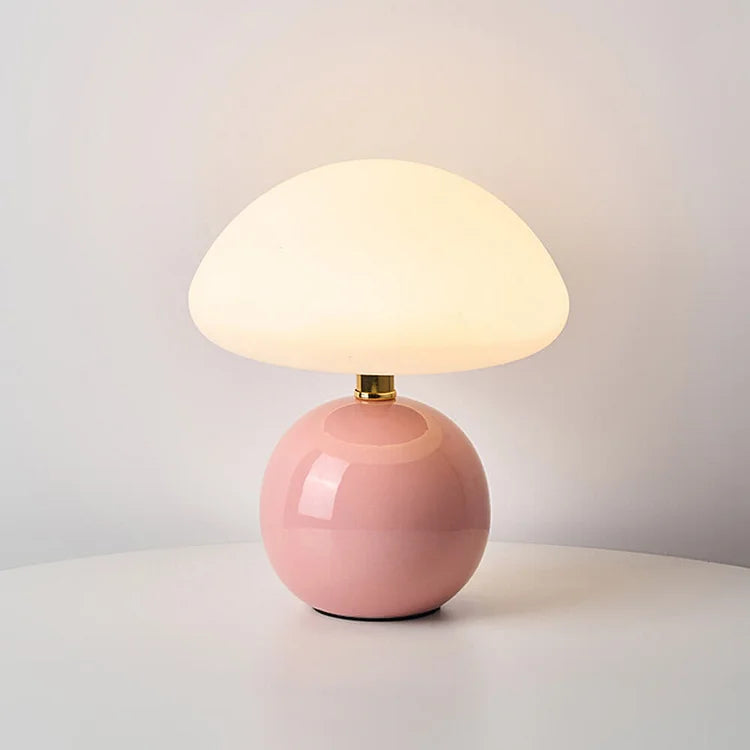 Cream Mushroom Bedside Lamp – Ceramic Dome LED Table Light