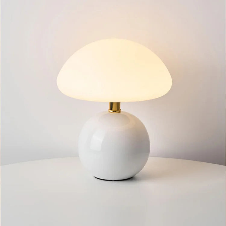 Cream Mushroom Bedside Lamp – Ceramic Dome LED Table Light